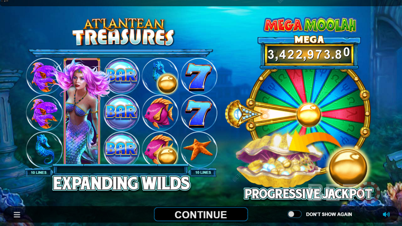 Giành được những kho báu bị chôn vùi sâu trong Atlantean Treasures Mega Moolah của Neon Valley Studios