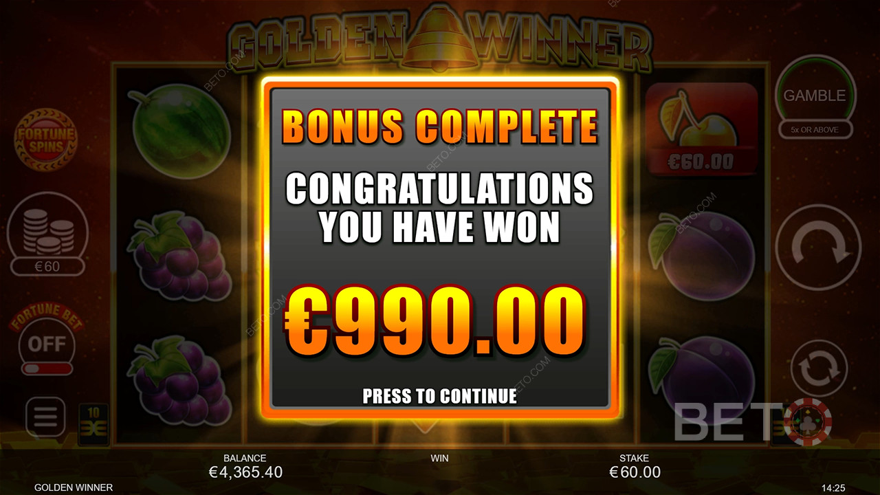 Thắng 2.500 lần tiền cược của bạn trong Máy đánh bạc Golden Winner!