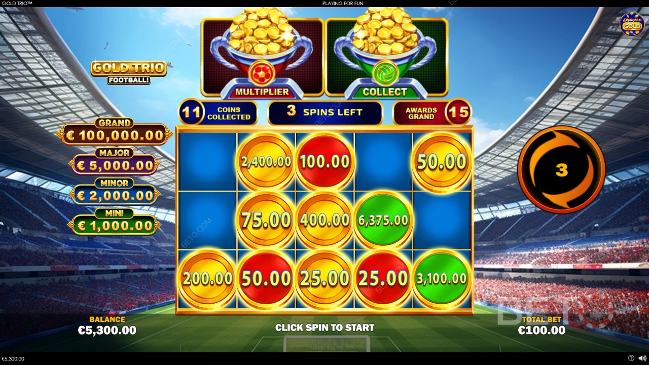 Cách chơi Gold Trio: Football của Playtech!