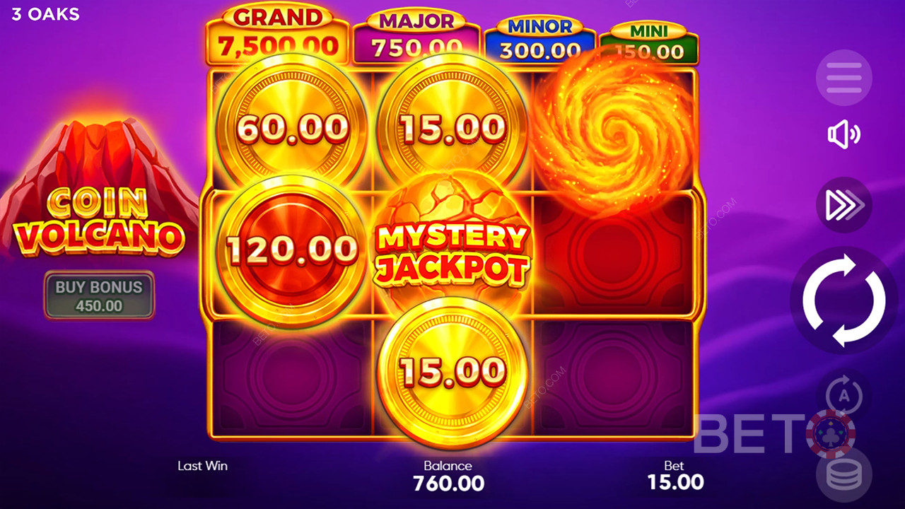 Thắng 2.551 lần tiền cược của bạn trong trò chơi đánh bạc trực tuyến Coin Volcano!
