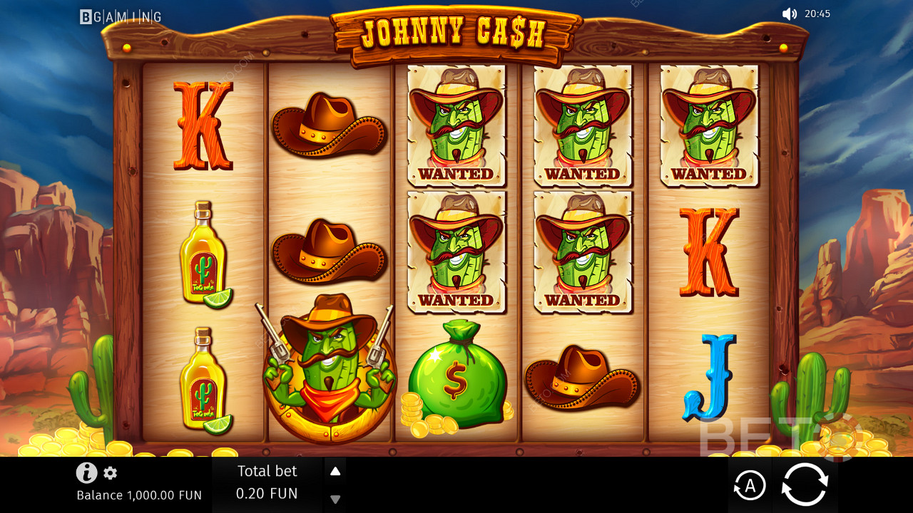 Lưới chơi game cổ điển của Johnny Cash với 5 cuộn và 3 hàng