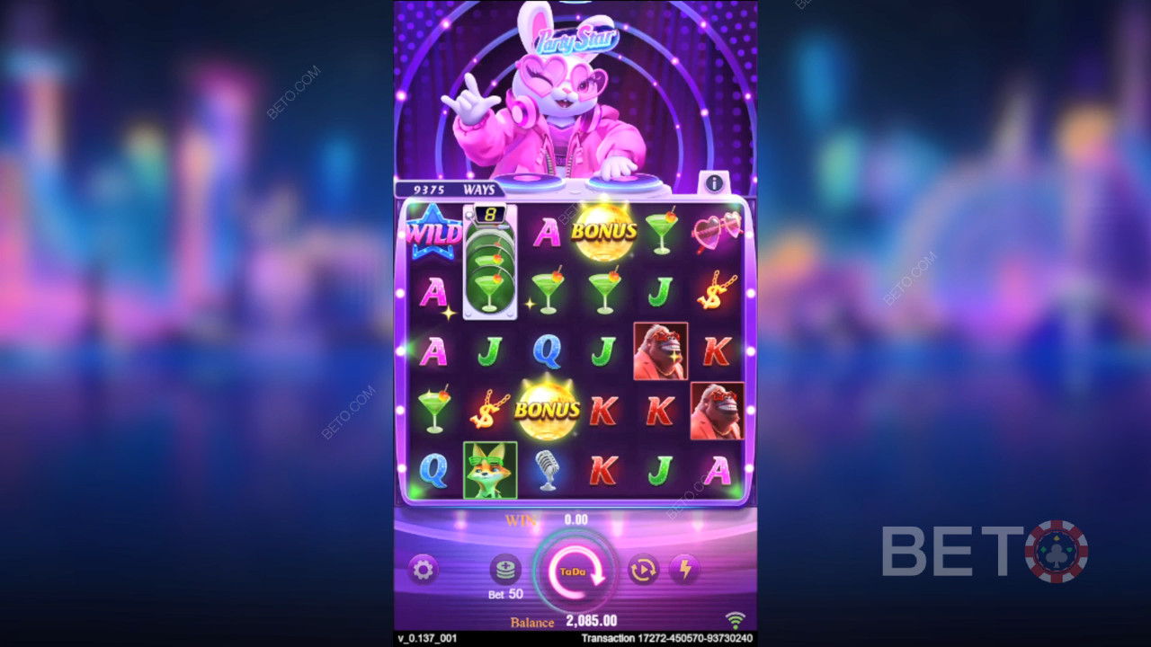 Thắng 50000 tiền cược của bạn trong máy đánh bạc Party Star!