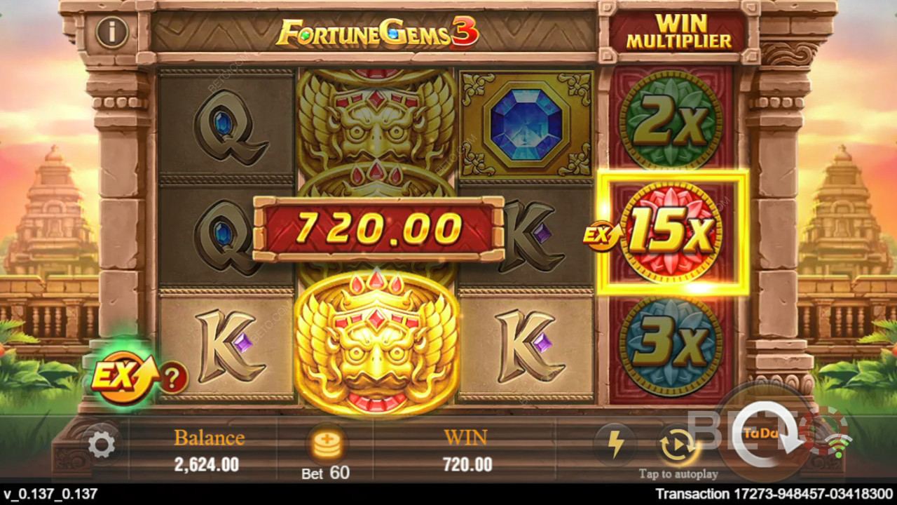 Thắng 10.125 lần tiền cược của bạn trong trò chơi slot trực tuyến Fortune Gems 3!