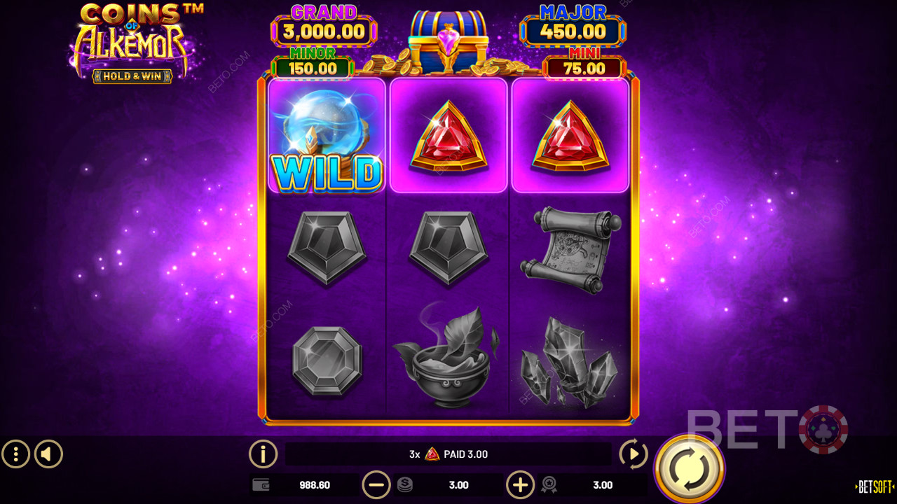 Giải thích về các tính năng thưởng trong Coins of Alkemor – Hold & Win của Betsoft