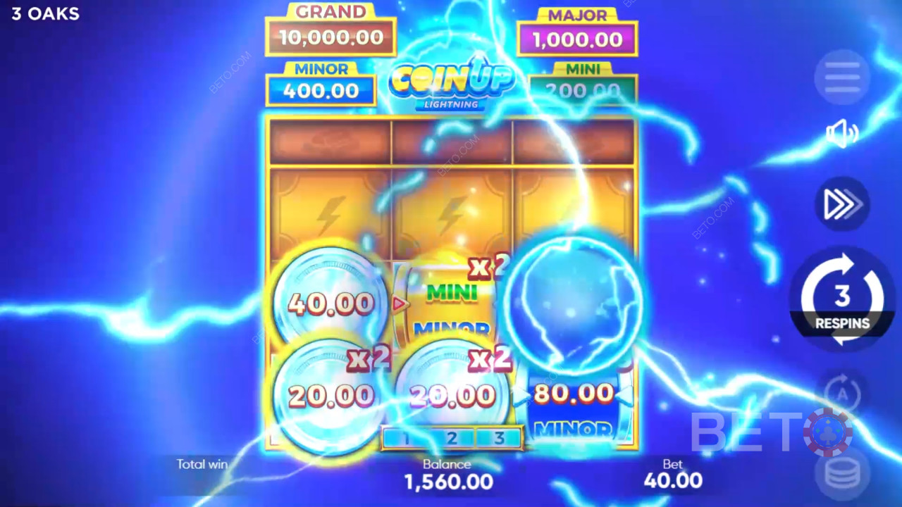 Cách chơi Coin Up: Lightning của 3 Oaks Gaming