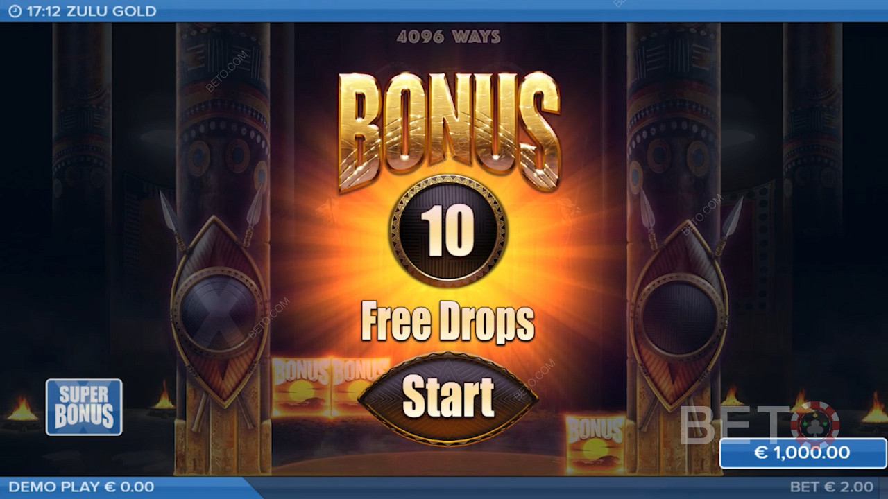 Tính năng Multiplier Free Drops cung cấp cho người chơi 10-25 vòng quay miễn phí, trong vị trí này