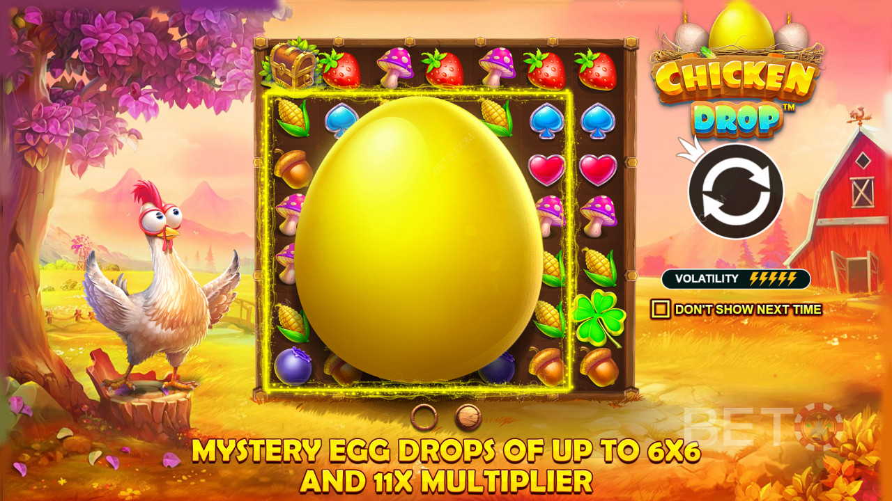Thưởng thức những giọt trứng với Hệ số nhân và kích thước lớn hơn trong trò chơi trực tuyến Chicken Drop
