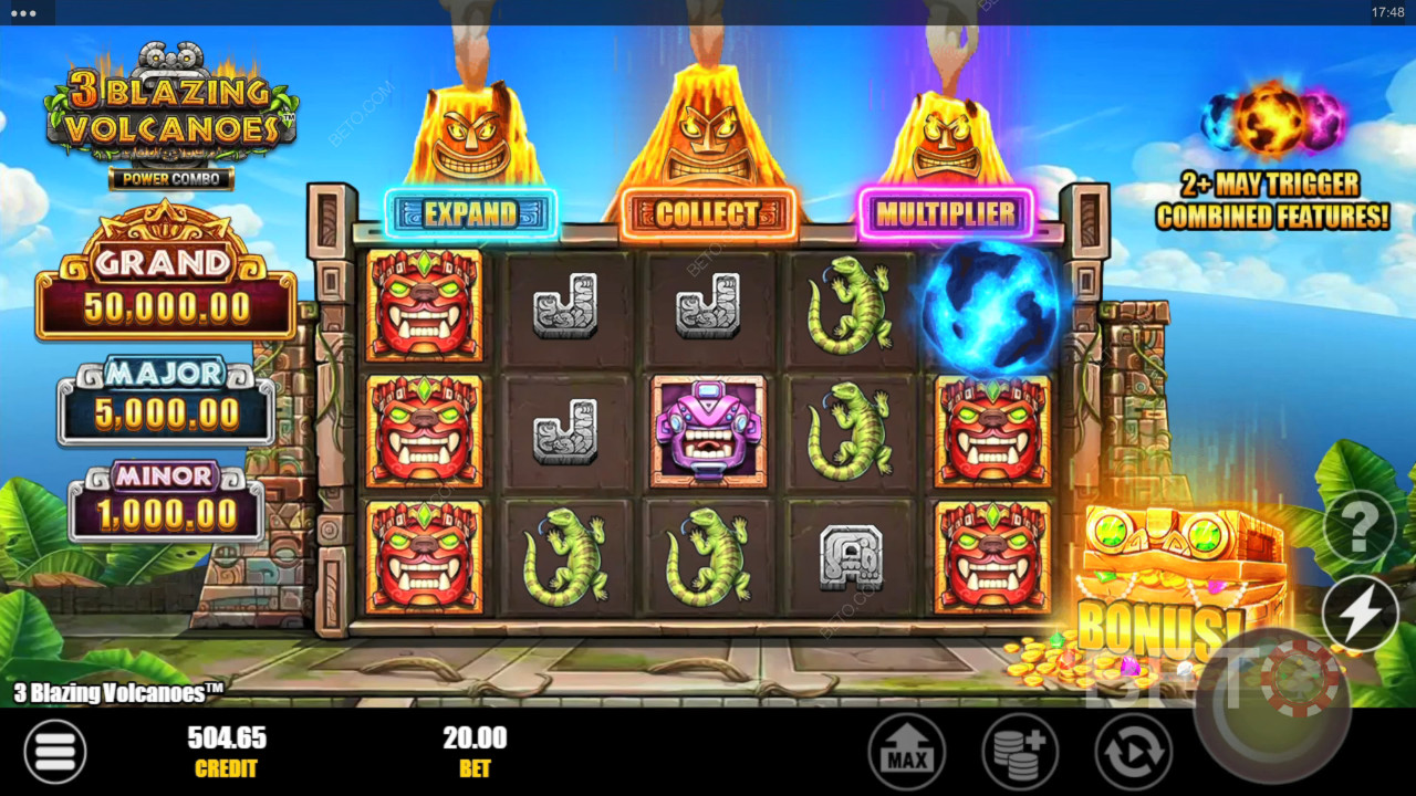 Đánh giá 3 Blazing Volcanoes Power Combo của BETO Slots