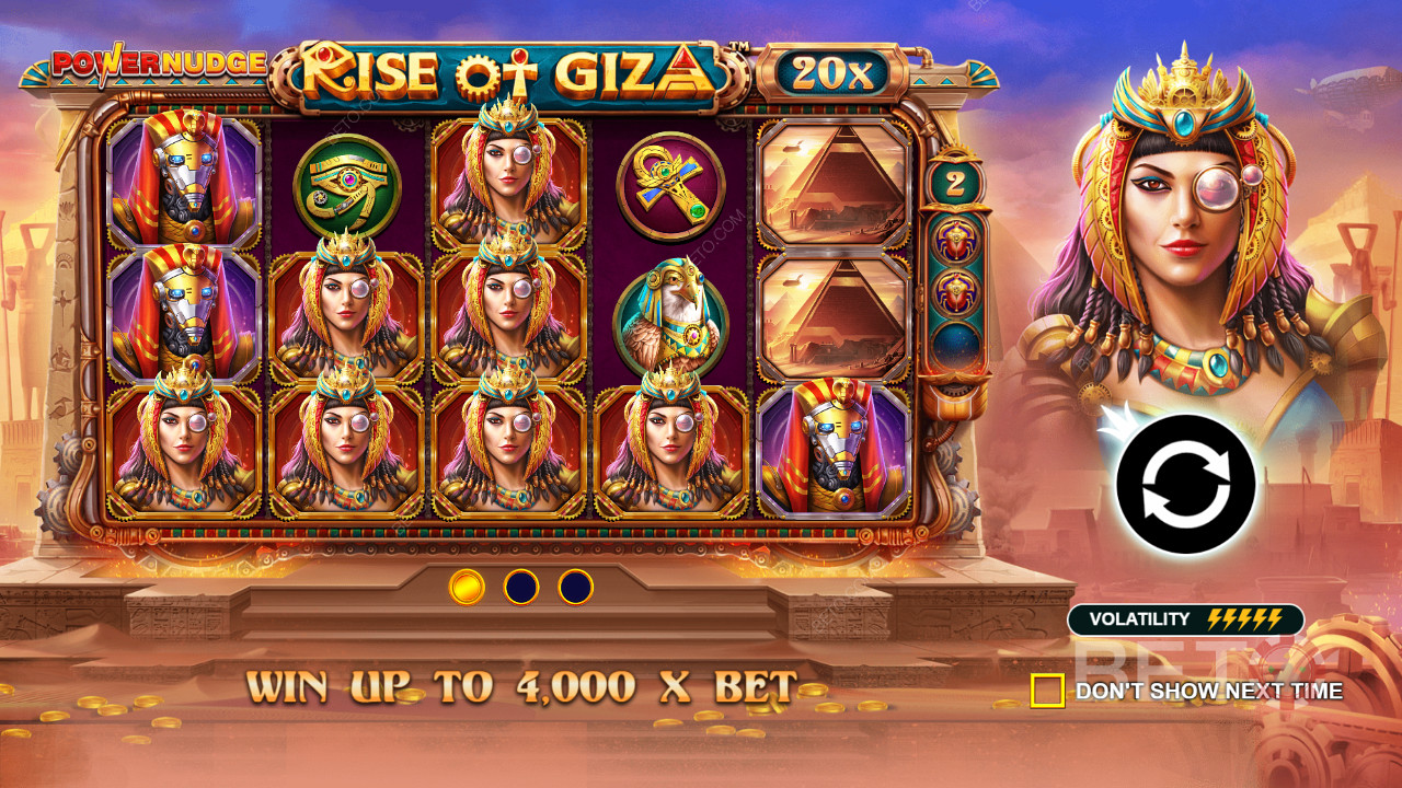 Kiếm được tới 4.000 lần số tiền đặt cược của bạn trong trò chơi xèng trực tuyến Rise of Giza PowerNudge