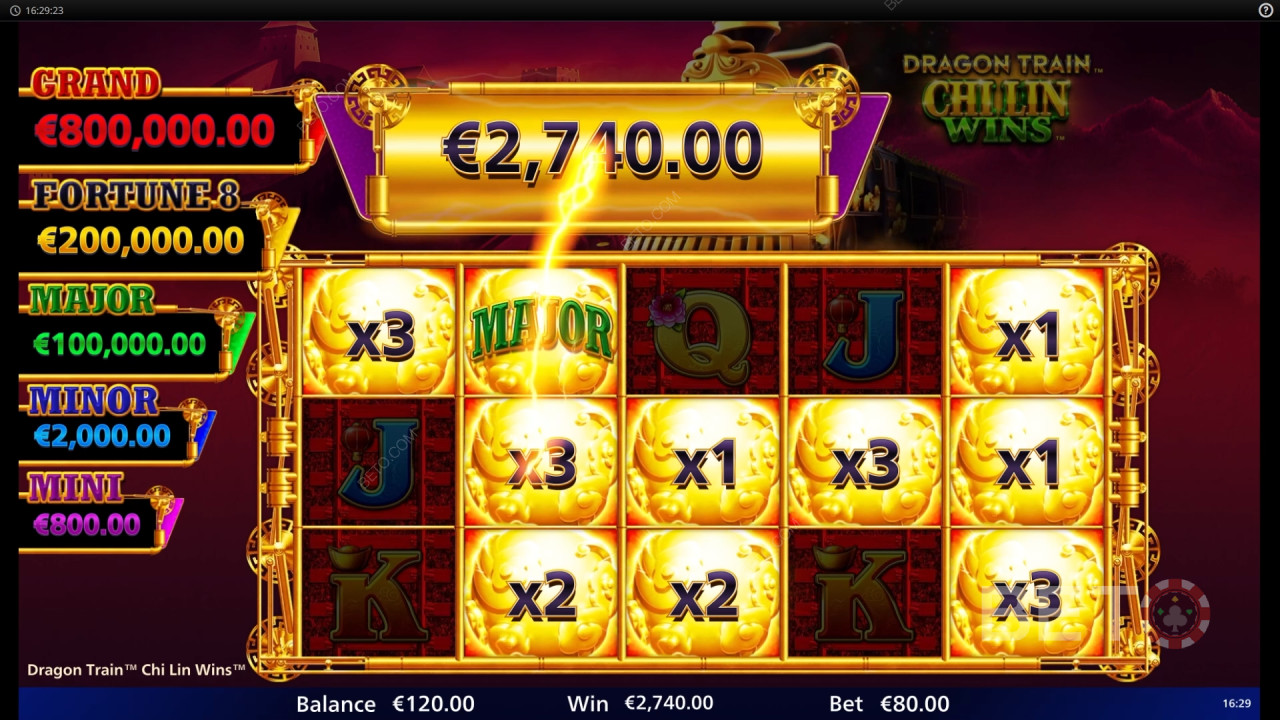 Thắng 10.000 lần tiền cược của bạn trong trò chơi Dragon Train Chi Lin Wins!