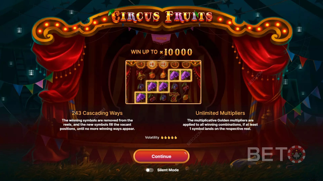 Màn hình giới thiệu lấy cảm hứng từ chủ đề của Circus Fruits