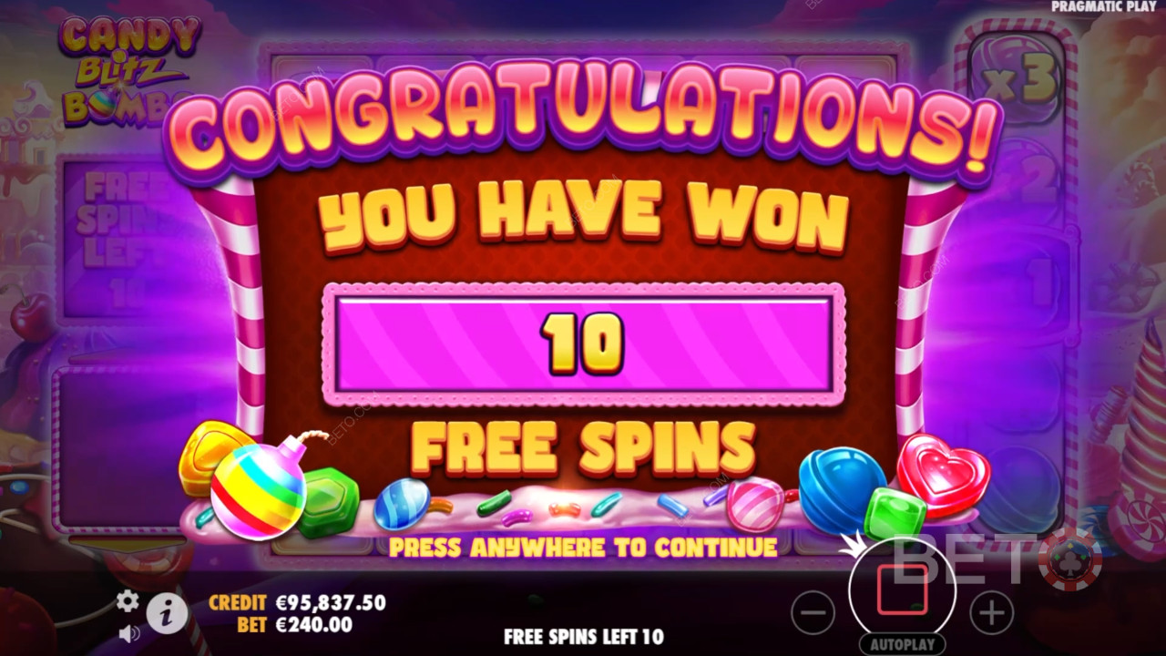 Thắng 5.000 lần tiền cược của bạn trong trò chơi nổ hũ Candy Blitz Bombs!