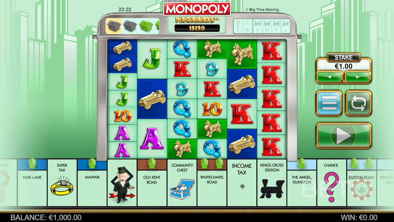Lưới trò chơi Megaways trong Monopoly Megaways