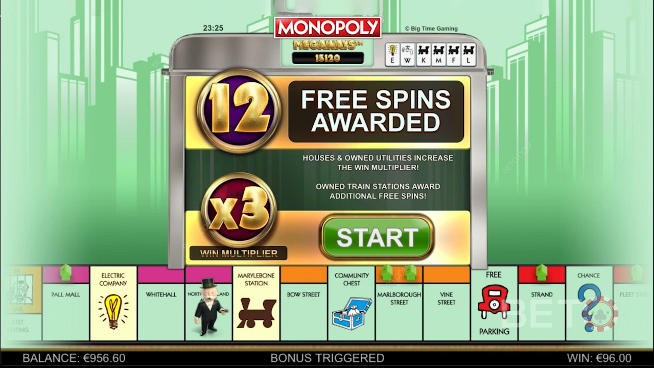 Tính năng Vòng quay miễn phí và các Phần thưởng tăng cường khác trong Monopoly Megaways