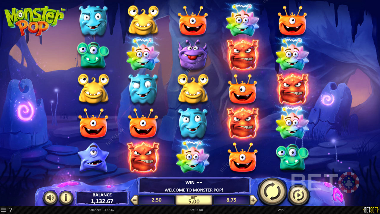 Thưởng thức chủ đề giải trí và các biểu tượng kỳ quặc trong trò chơi trực tuyến Monster Pop