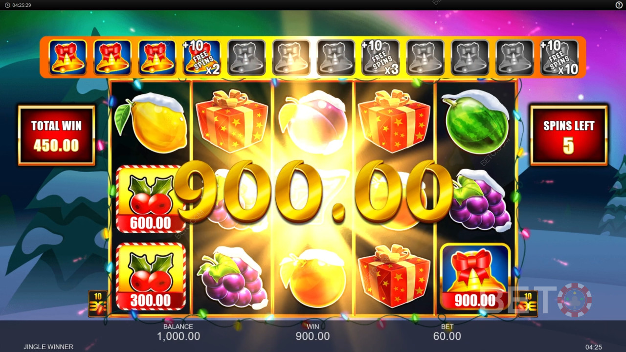Thắng 3.333 lần tiền cược của bạn trong trò chơi Jingle Winner Slot!