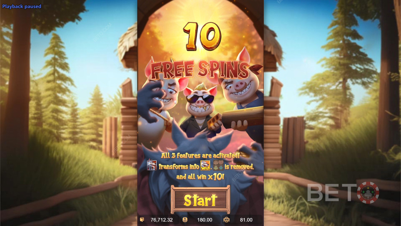 Các tính năng thưởng được giải thích trong Three Crazy Piggies của PG Soft
