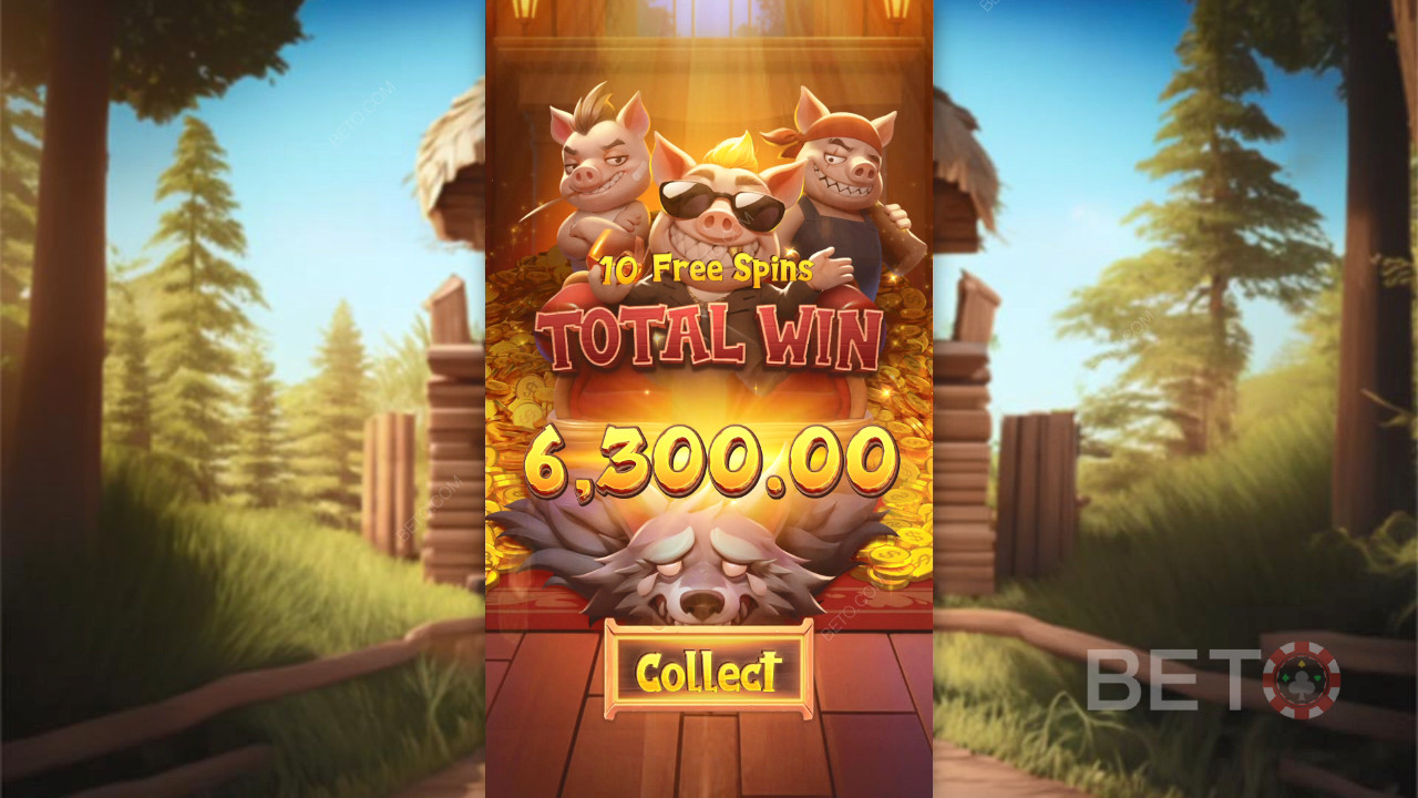 Thắng 2.500 lần tiền cược của bạn trong trò chơi Three Crazy Piggies!