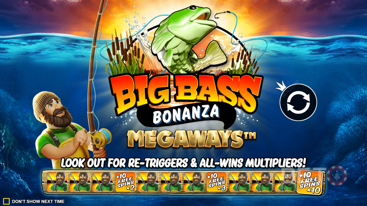 Tận hưởng trình quay lại Vòng quay miễn phí với Hệ số chiến thắng trong khe Big Bass Bonanza Megaways