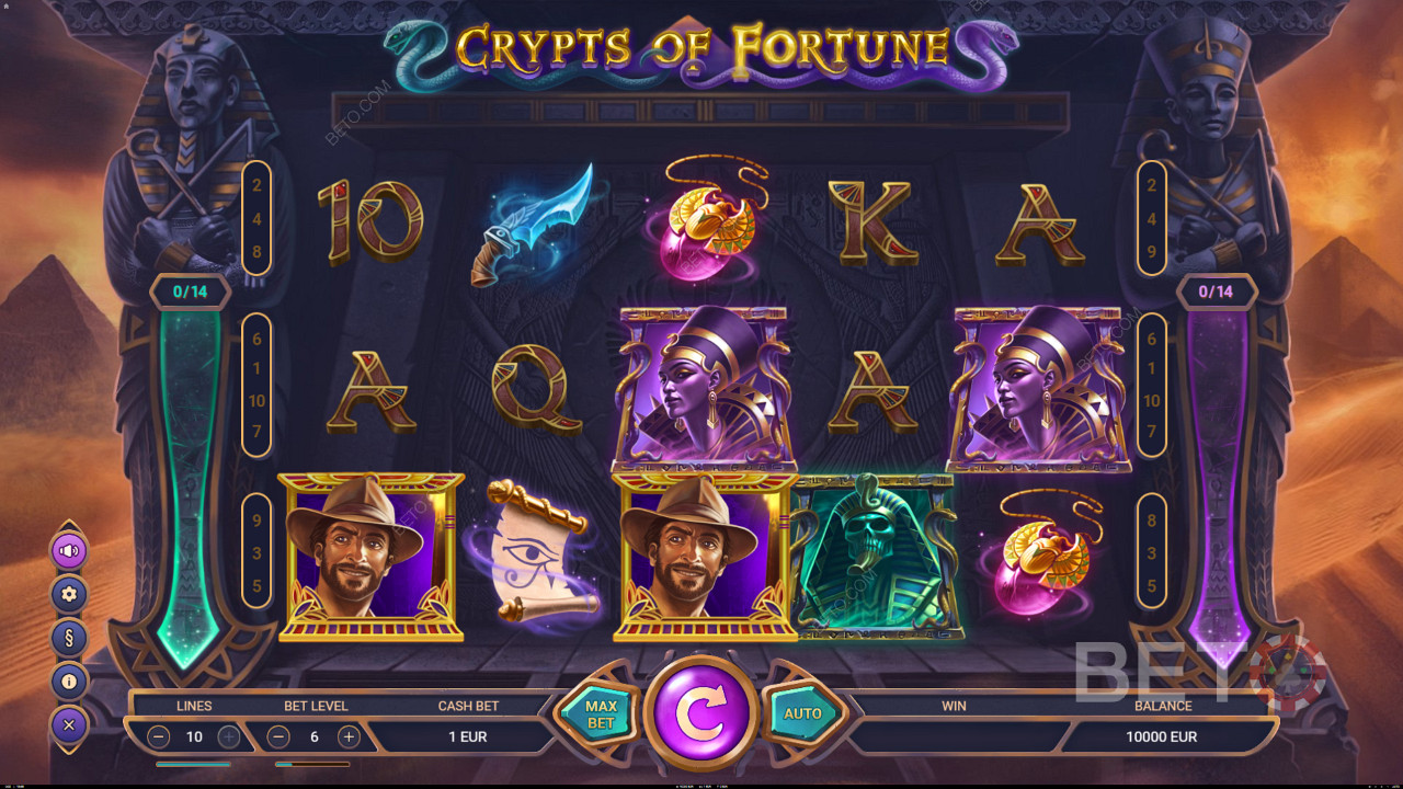 Thu thập Scatters để kích hoạt Vòng quay miễn phí trong máy đánh bạc Crypts of Fortune