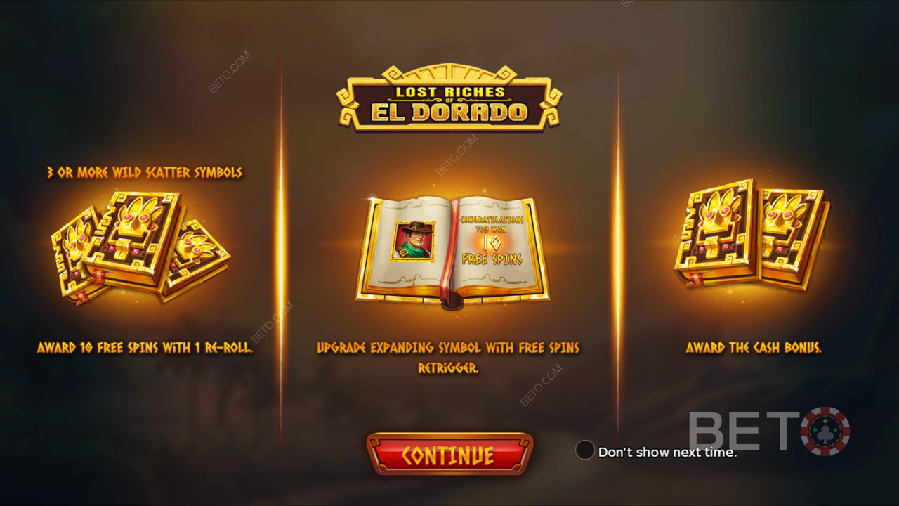 Màn hình giới thiệu của Lost Riches of El Dorado cung cấp một số thông tin