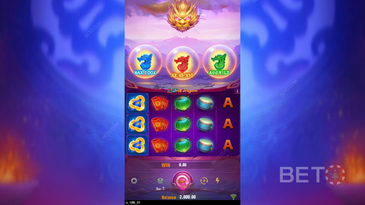 Thắng gấp 10.000 lần tiền cược của bạn trong trò chơi đánh bạc trực tuyến 3 Pot Dragons!