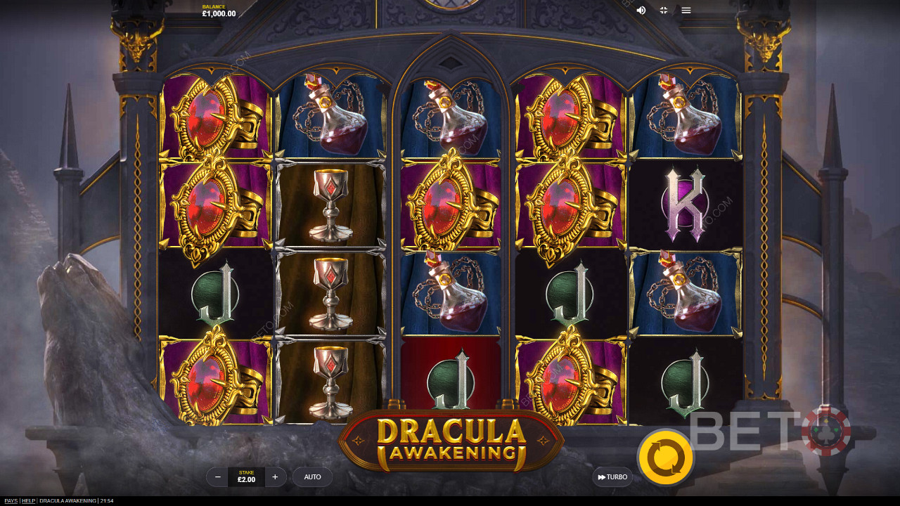 Thưởng thức các biểu tượng và chủ đề đẹp mắt trong máy đánh bạc Dracula Awakening