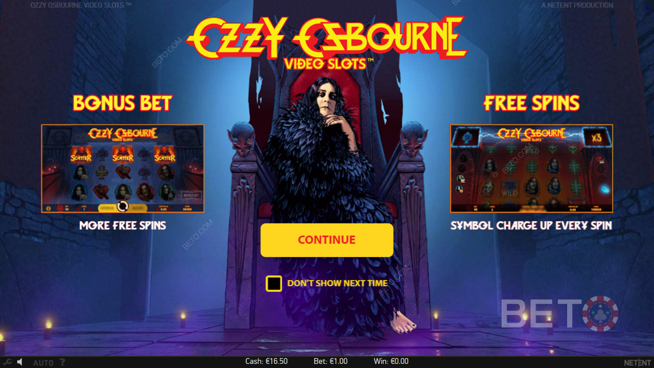 Thưởng thức Cược Tiền thưởng và Vòng quay Miễn phí trong máy đánh bạc Ozzy Osbourne