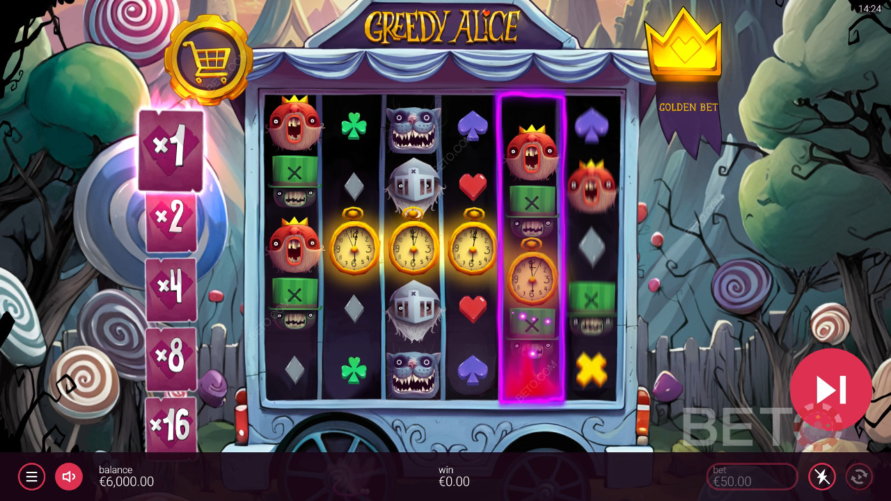 Thắng 20.000 lần tiền cược của bạn trong trò chơi video slot Greedy Alice!