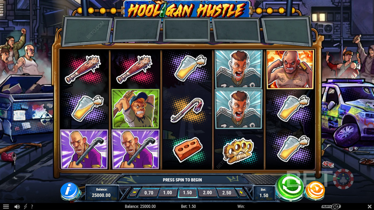 Tận hưởng một số tính năng mạnh mẽ như tính năng Vòng quay miễn phí trong khe Hooligan Hustle