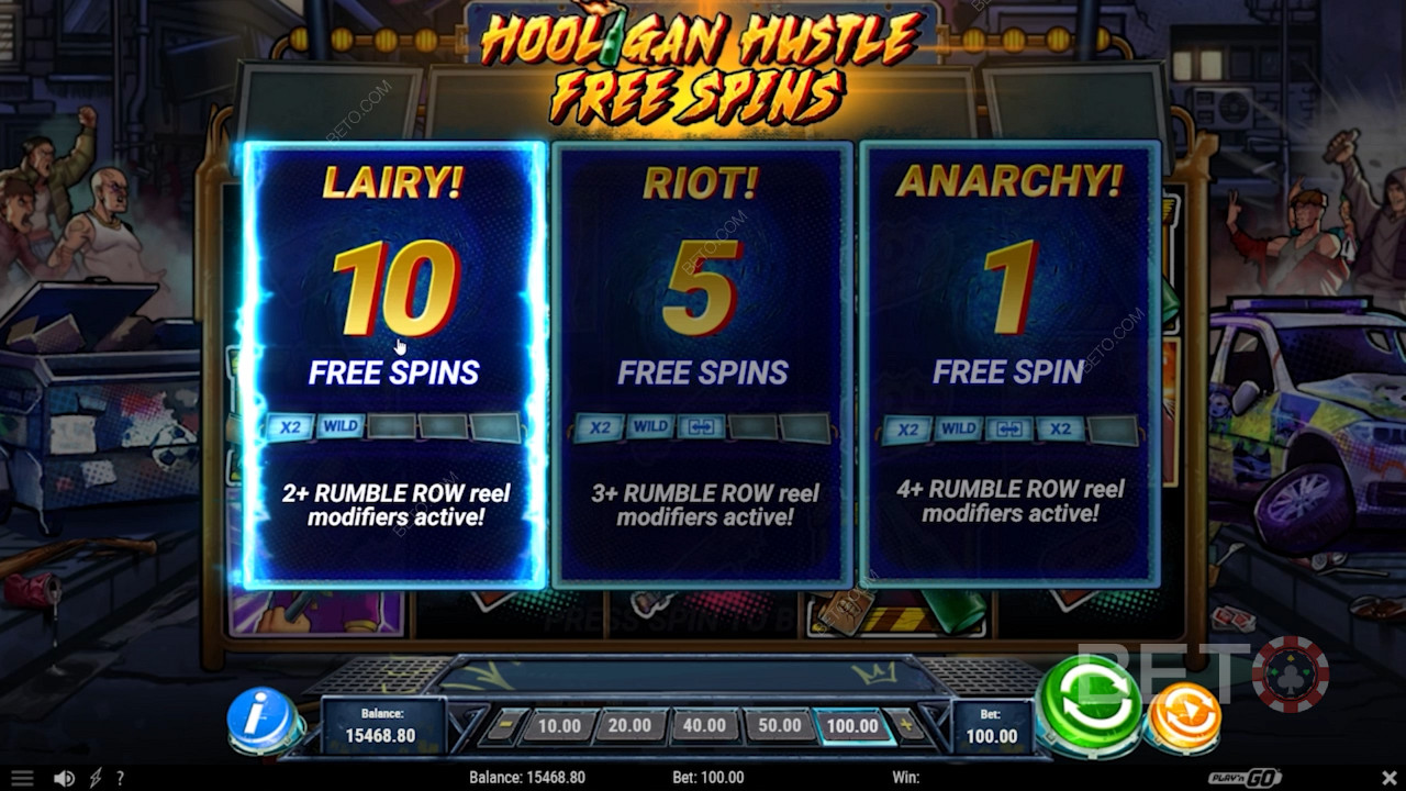 Chọn loại Quay miễn phí trong máy đánh bạc Hooligan Hustle