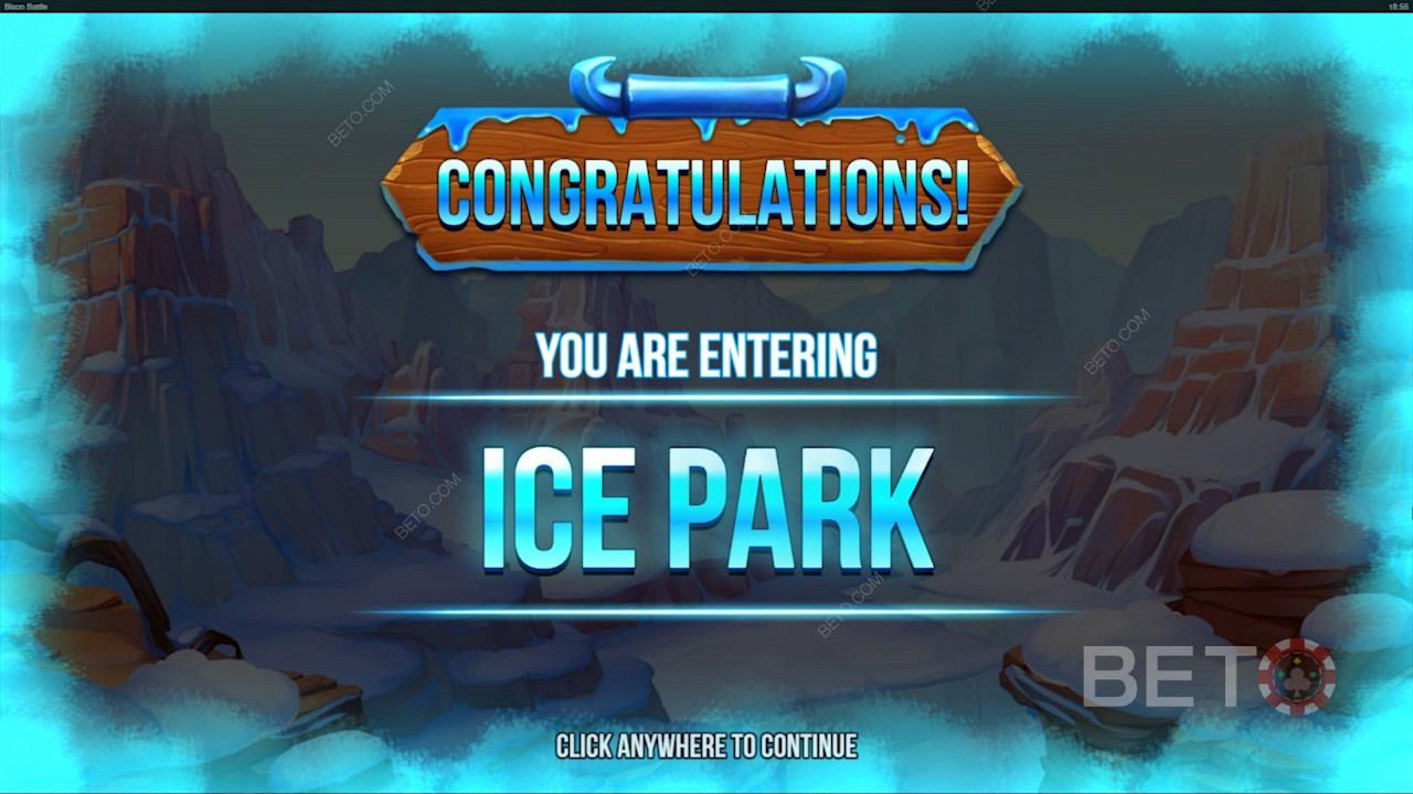 Hạ cánh biểu tượng Blue & Red Bison Scatter để mở khóa tính năng thưởng Ice Park