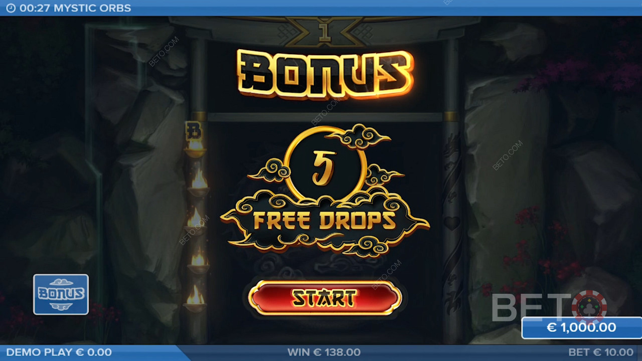Đạt được 5 biểu tượng Orb để kích hoạt Trò chơi tiền thưởng và nhận được 5 Vòng quay miễn phí