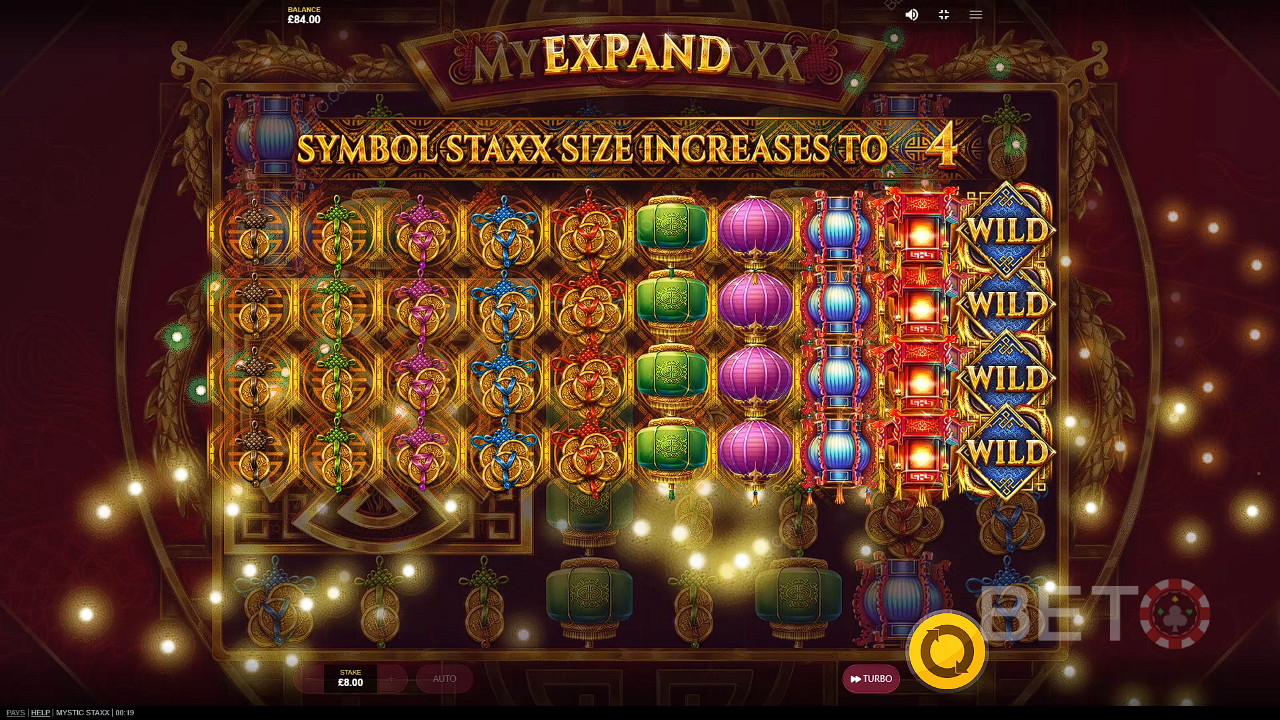 Một lần quay với các biểu tượng được mở rộng có thể mang lại cho bạn những chiến thắng lớn trong máy đánh bạc Mystic Staxx