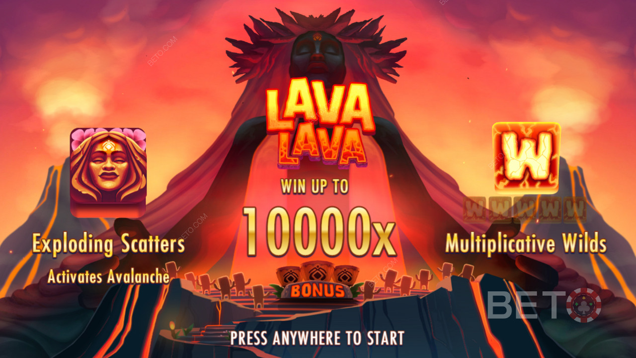 Tận hưởng Exploding Scatters, Wild Multipliers và Avalanches trong slot Lava Lava