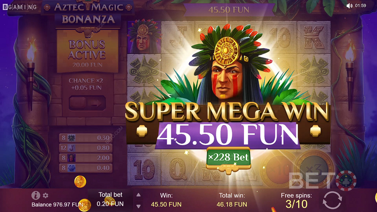 Giành chiến thắng lớn trong tính năng Vòng quay miễn phí trong máy đánh bạc Aztec Magic Bonanza