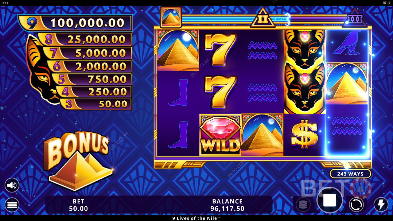 Đánh giá 9 Lives of the Nile của BETO Slots