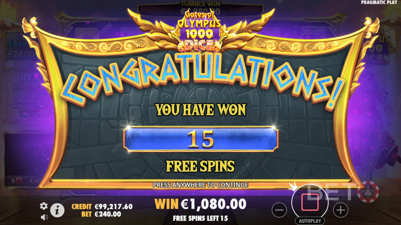 Thắng 15.000 lần tiền cược của bạn trong trò chơi Slot Gates of Olympus 1000 Dice!