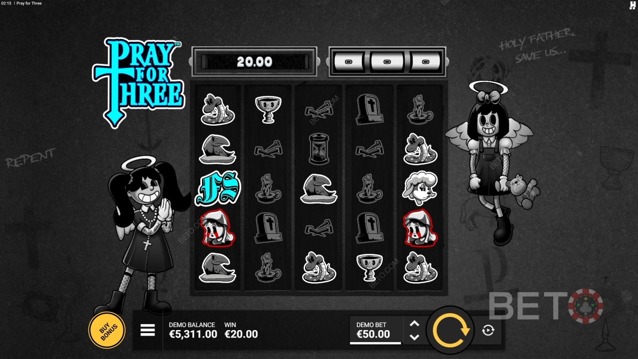 Giải thích về các tính năng thưởng trong Pray For Three của Hacksaw Gaming