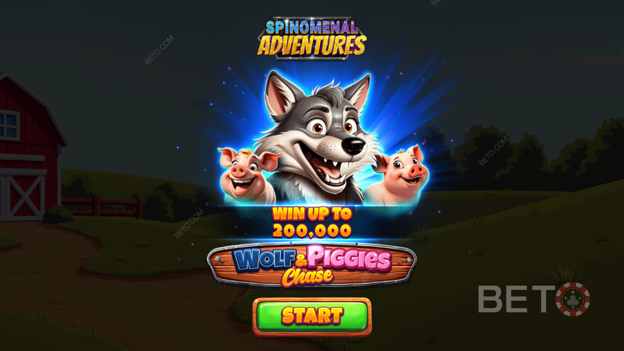 Giành chiến thắng gấp 2000 lần tiền cược của bạn trong trò chơi slot video Wolf & Piggies Chase!