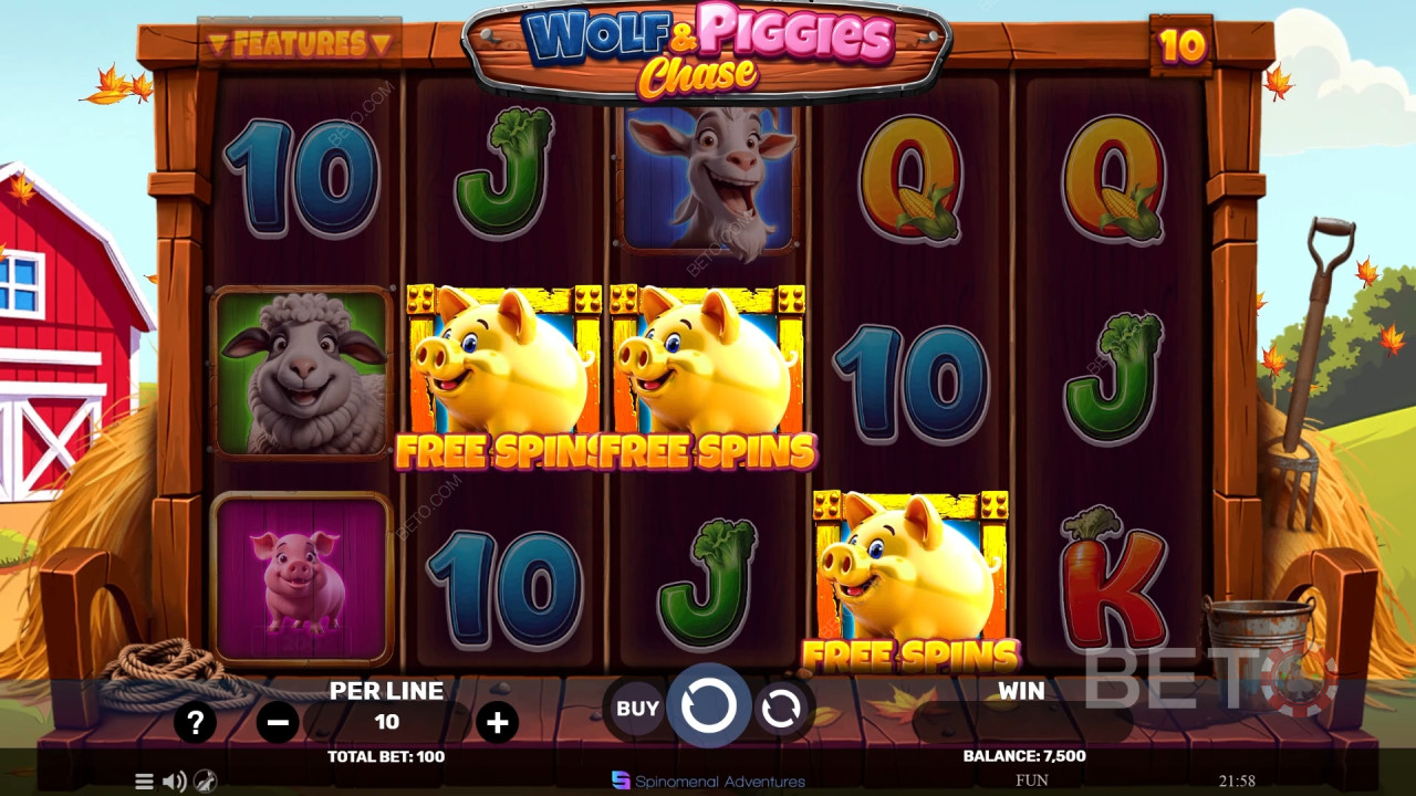 Hướng dẫn cách chơi trò chơi Wolf & Piggies Chase của Spinomenal