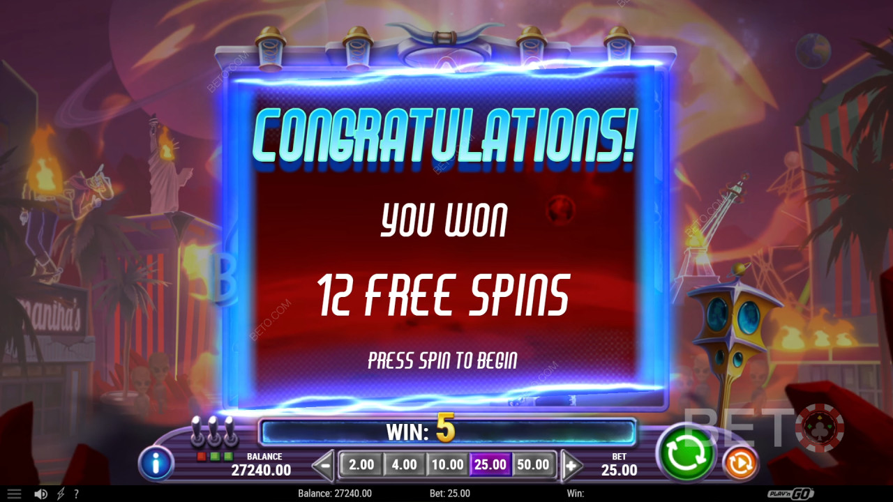 Giành chiến thắng gấp 2.500 lần tiền cược của bạn trong trò chơi slot video Invading Vegas Revenge on Mars!