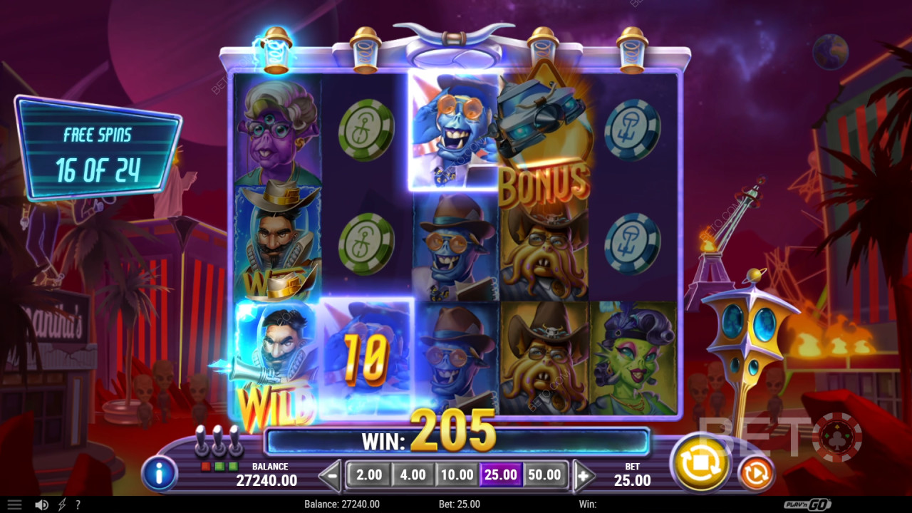 Giải thích về các tính năng bổ sung trong Invading Vegas Revenge on Mars của Play