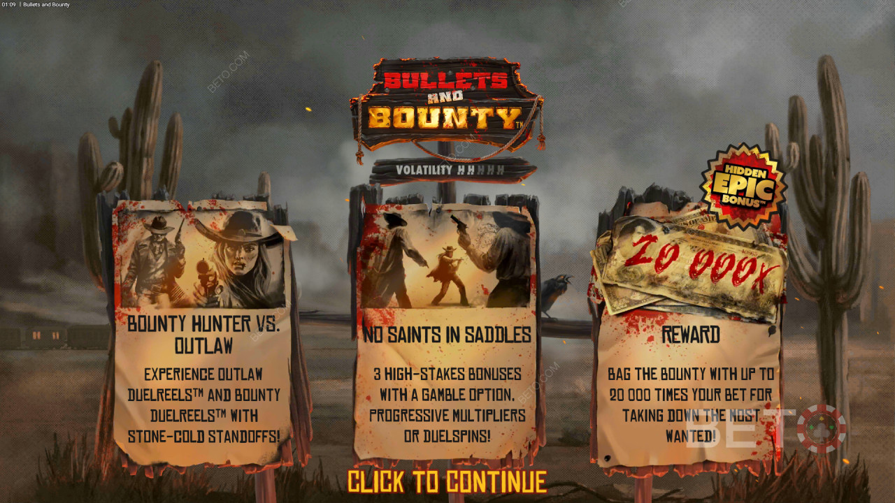 Giải thích về các tính năng bổ sung trong Bullets and Bounty của Hacksaw Gaming