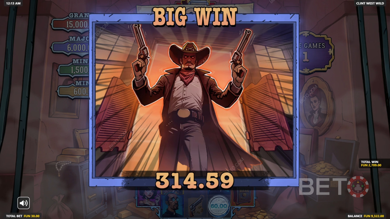 Giành chiến thắng gấp 5.000 lần tiền cược của bạn trong trò chơi slot Clint Westwild!