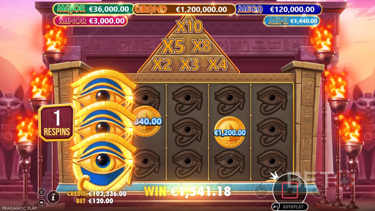 Giành chiến thắng gấp 10.000 lần tiền cược của bạn trong trò chơi slot video Mummy