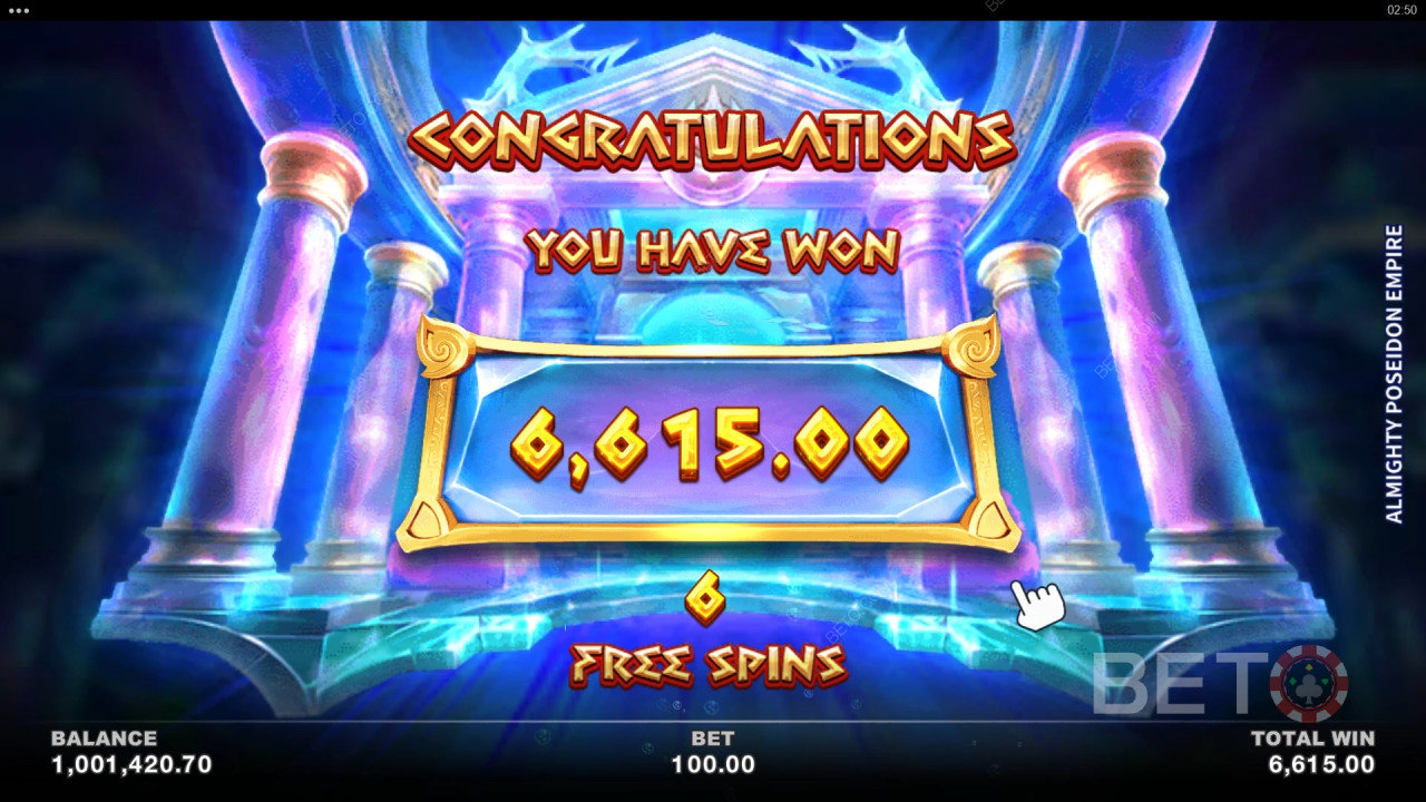 Giành chiến thắng gấp 2.500 lần tiền cược của bạn trong trò chơi slot trực tuyến Almighty Poseidon Empire!