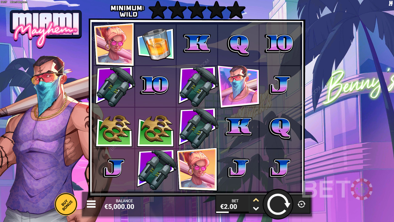 Hướng dẫn cách chơi Miami Mayhem của Hacksaw Gaming
