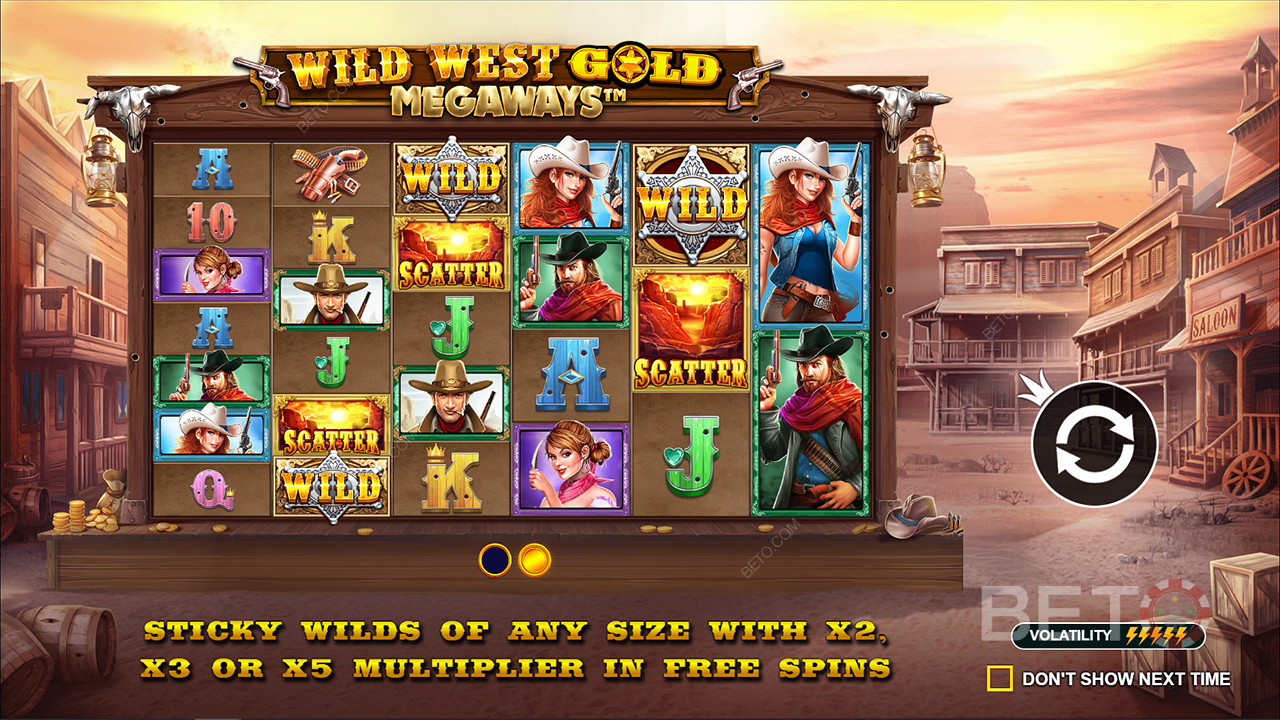 Sticky Wilds với Hệ số nhân lên tới 5 lần có trong máy đánh bạc Wild West Gold Megaways