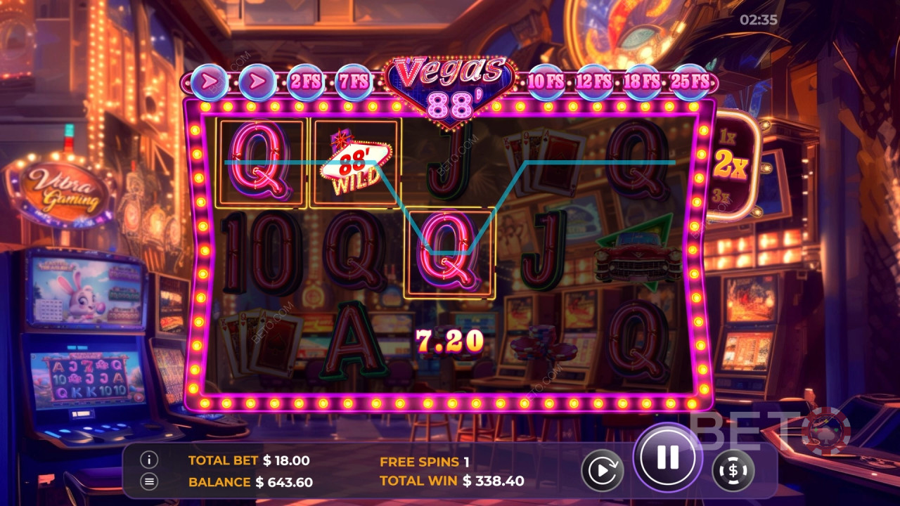 Giành chiến thắng gấp 2.600 lần tiền cược của bạn trong trò chơi slot video Vegas 88!
